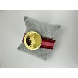 Bordo Deri Yuvarlak Desenli Bileklik